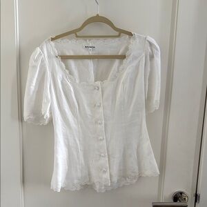 Reformation White Lace Button-Up Blouse